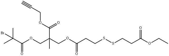 Propanoic acid, 3-(2-bromo-2-methyl-1-oxopropoxy)-2-[[3-[(3-ethoxy-3-oxopropyl)dithio]-1-oxopropoxy]methyl]-2-methyl-, 2-propyn-1-yl ester Structure