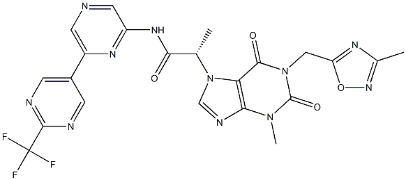 (S)-2-(3-methyl-1-((3-methyl-1,2,4-oxadiazol-5-yl)methyl)-2,6-dioxo-2,3-dihydro-1H-purin-7(6H)-yl)-N-(6-(2-(trifluoromethyl)pyrimidin-5-yl)pyrazin-2-yl)propanamide Structure