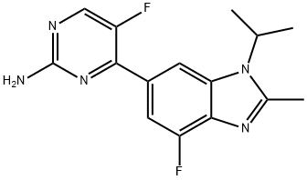 5-fluoro-4-(4-fluoro-1-isopropyl-2-methyl-1H-benzo[d]imidazol-6-yl)pyrimidin-2-amine Structure