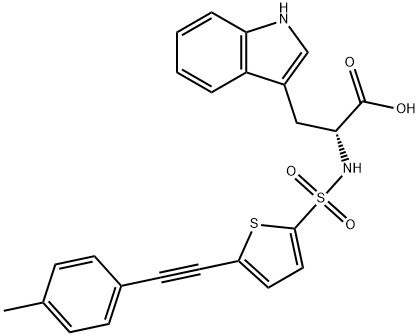 (R)-3-(1H-Indol-3-yl)-2-(5-(p-tolylethynyl)thiophene-2-sulfonamido)propanoic acid Structure