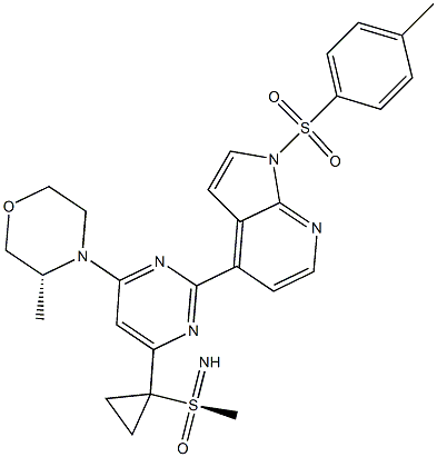 (R)-3-methyl-4-(6-(1-((R)-S-methylsulfonimidoyl)cyclopropyl)-2-(1-tosyl-1H-pyrrolo[2,3-b]pyridin-4-yl)pyrimidin-4-yl)morpholine Structure
