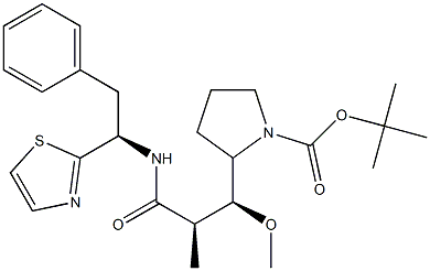 Tert-butyl (S)-2-((1R,2R)-1-methoxy-2-methyl-3-oxo-3-(((R)-2-phenyl-1-(thiazol-2-yl)ethyl)amino)propyl)pyrrolidine-1-carboxylate Structure