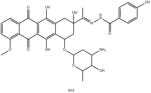 N-[1-[4-(4-amino-5-hydroxy-6-methyl-oxan-2-yl)oxy-2,5,12-trihydroxy-7-methoxy-6,11-dioxo-3,4-dihydro-1H-tetracen-2-yl]ethylideneamino]-4-hydroxy-benzamide Structure