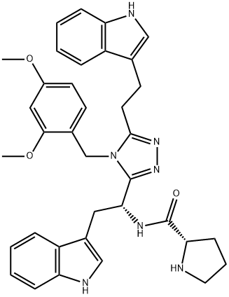 (2S)-N-[(1R)-1-[4-(2,4-dimethoxyphenyl)-5-(3-ethylindol-1-yl)-1,2,4-triazol-3-yl]-2-(1H-indol-3-yl)ethyl]pyrrolidine-2-carboxamide Structure