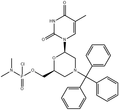 N,N-Dimethyl-phosphoramidochloridic acid [(2S,6R)-6-(3,4-dihydro-5-methyl-2,4-dioxo-1(2H)-pyrimidinyl)-4-(triphenylmethyl)-2-morpholinyl]methyl ester Structure