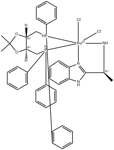 Dichloro[(4S,5S)-(+)-4,5-bis(diphenylphosphinomethyl)-2,2-dimethyl-1,3-dioxolane][(S)-(-)-2-(α-methylmethanamine)-1H-benzimidazole]ruthenium(II) Structure
