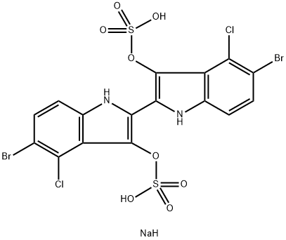 5,5'-Dibromo-4,4'-dichloro-2,2'-bi[1H-indole]-3,3'-diol bis(sulfuric acid sodium) salt Structure