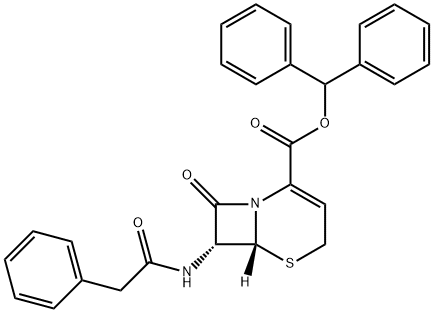 5-Thia-1-azabicyclo[4.2.0]oct-2-ene-2-carboxylic acid, 8-oxo-7-[(2-phenylacetyl)amino]-, diphenylmethyl ester, (6R,7R)- Structure