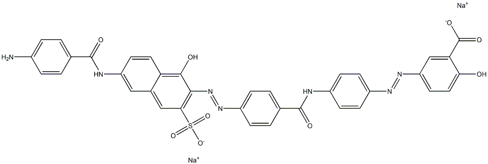 Benzoic acid, 5-[[4-[[4-[[6-[(4-aminobenzoyl)amino]-1-hydroxy-3-sulfo-2-naphthalenyl]azo]benzoyl]amino]phenyl]azo]-2-hydroxy-, disodium salt Structure