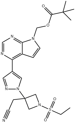 (4-(1-(3-(cyanomethyl)-1-(ethylsulfonyl)azetidin-3-yl)-1H-pyrazol-4-yl)-7H-pyrrolo[2,3-d]pyrimidin-7-yl)methyl pivalate Structure