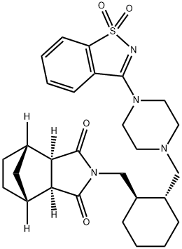 (3aR,4S,7R,7aS)-2-(((1R,2R)-2-((4-(1,1-dioxidobenzo[d] isothiazol-3-yl)piperazin-1-yl)methyl)cyclohexyl)methyl) hexahydro-1H-4,7-methanoisoindole-1,3(2H)-dione Structure