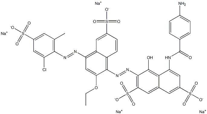2,7-Naphthalenedisulfonic acid, 5-[(4-aminobenzoyl)amino]-3-[[4-[(2-chloro-6-methyl-4-sulfophenyl)azo]-2-ethoxy-6-sulfo-1-naphthalenyl]azo]-4-hydroxy-, tetrasodium salt Structure
