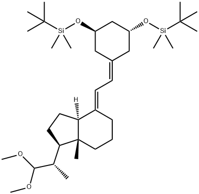 ((1R,3R)-5-((E)-2-((1R,3aS,7aR)-1-((S)-1,1-dimethoxypropan-2-yl)-7a-methyldihydro-1H-inden-4(2H,5H,6H,7H,7aH)-ylidene)ethylidene)cyclohexane-1,3-diyl)bis(oxy)bis(tertbutyldimethylsilane) Structure
