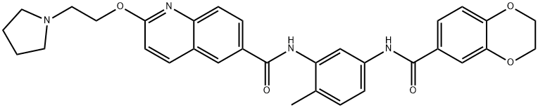 N-(5-(2,3-dihydrobenzo[b][1,4]dioxine-6-carboxamido)-2-methylphenyl)-2-(2-(pyrrolidin-1-yl)ethoxy)quinoline-6-carboxamide Structure