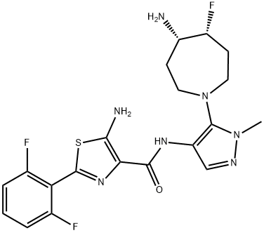 4-Thiazolecarboxamide, 5-amino-N-[5-[(4S,5R)-4-amino-5-fluorohexahydro-1H-azepin-1-yl]-1-methyl-1H-pyrazol-4-yl]-2-(2,6-difluorophenyl)- Structure