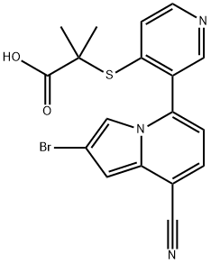 2-[[3-(2-Bromo-8-cyano-5-indolizinyl)-4-pyridinyl]thio]-2-methylpropanoic acid Structure