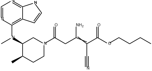 2-Pentenoic acid, 3-amino-2-cyano-5-[(3R,4R)-4-methyl-3-(methyl-7H-pyrrolo[2,3-d]pyrimidin-4-ylamino)-1-piperidinyl]-5-oxo-, butyl ester Structure