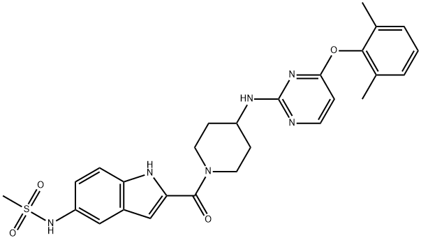 N-[2-[[4-[[4-(2,6-Dimethylphenoxy)-2-pyrimidinyl]amino]-1-piperidinyl]carbonyl]-1H-indol-5-yl]methanesulfonamide Structure