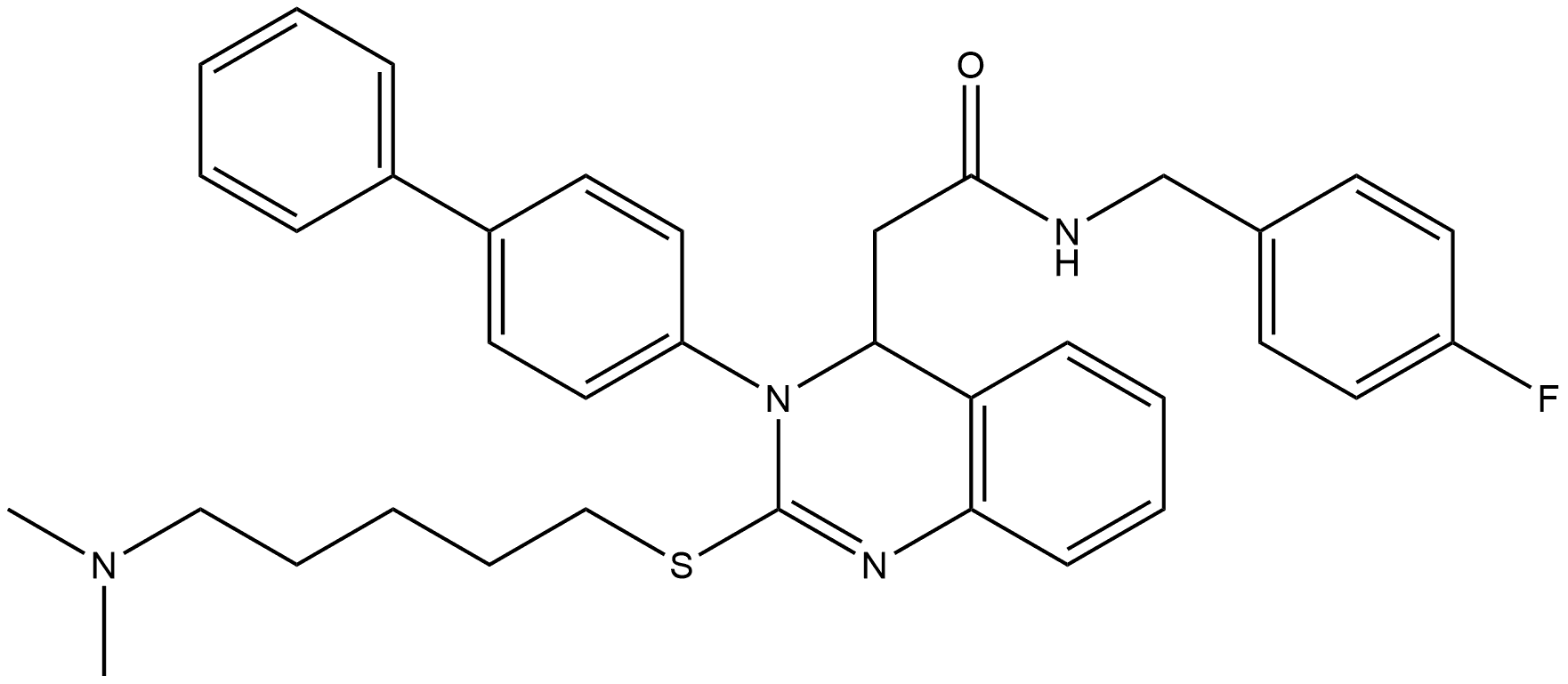 3-[1,1′-Biphenyl]-4-yl-2-[[5-(dimethylamino)pentyl]thio]-N-[(4-fluorophenyl)methyl]-3,4-dihydro-4-quinazolineacetamide Structure