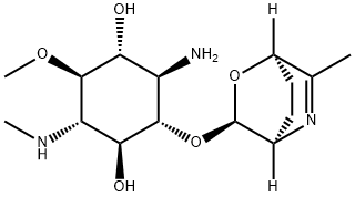 1-Amino-1,4-dideoxy-5-O-methyl-4-(methylamino)-2-O-[(1R,4R)-6-methyl-2-oxa-5-azabicyclo[2.2.2]oct-5-en-3α-yl]-D-scyllo-inositol Structure