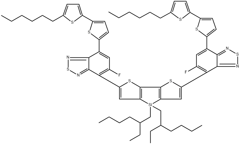 2,6-Bis{5-fluoro-7-(5'-hexyl-2,2'-bithiophen-5-yl)
benzo[c ][1,2,5]thiadiazol-4-yl}-(4,4'-bis(2-ethylhexyl)
dithieno[3,2-b :2',3'-d ]silole Structure
