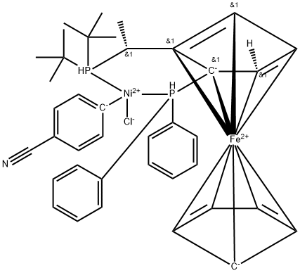 Chloro(4-cyanophenyl)[(R)-1-[(S)-2-(diphenylphosphino)ferrocenyl]ethylditertbutylphosphine]nickel(II) Structure