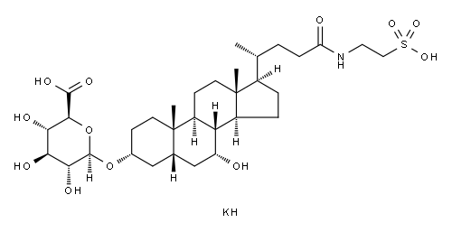 β-D-Glucopyranosiduronic acid, (3α,5β,7α)-7-hydroxy-24-oxo-24-[(2-sulfoethyl)amino]cholan-3-yl, dipotassium salt (9CI) Structure