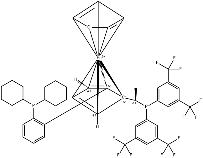 (R)-(+)-1-[(R)-2-(2'-Dicyclohexylphosphinophenyl)ferrocenyl]ethylbis(3,5-trifluoromethylphenyl)phosphine Structure