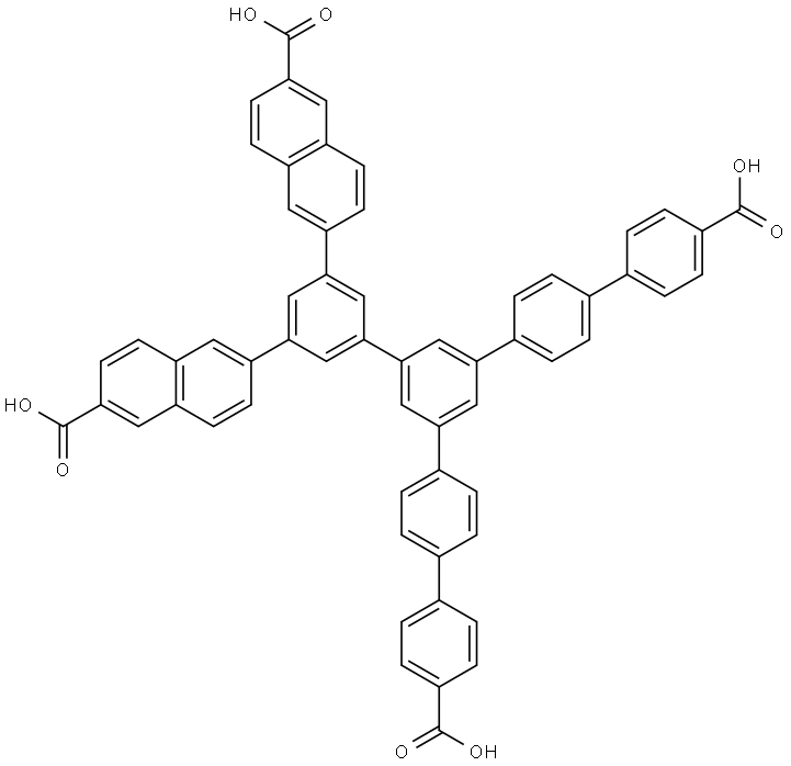 5''-(3,5-Bis(6-carboxynaphthalen-2-yl)phenyl)-[1,1':4',1'':3'',1''':4''',1''''-quinquephenyl]-4,4''''-dicarboxylic acid Structure