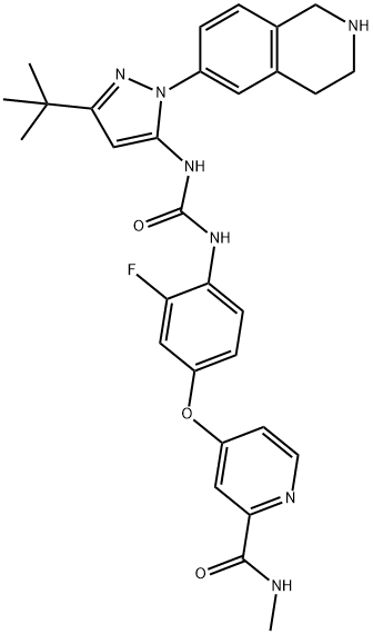 4-(4-(3-(3-(tert-Butyl)-1-(1,2,3,4-tetrahydroisoquinolin-6-yl)-1H-pyrazol-5-yl)ureido)-3-fluor Structure