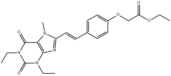 Acetic acid, (4-(2-(1,3-diethyl-2,3,6,7-tetrahydro-7-methyl-2,6-dioxo- 1H-purin-8-yl)ethenyl)phenoxy)-, ethyl ester, (E)- Structure
