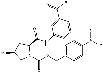 3-[[[(2S,4S)-4-Mercapto-1-(4-nitrobenzyloxy)carbonyl-2-pyrrolidinyl]carbonyl]amino]benzoic acid  Structure