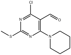 4-CHLORO-2-(METHYLSULFANYL)-6-(1-PIPERIDINYL)-5-PYRIMIDINECARBALDEHYDE Structure