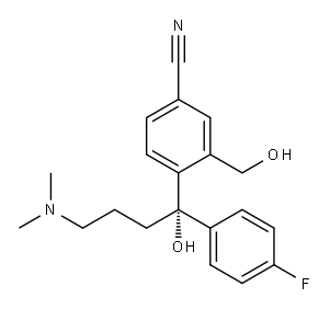 (-)-4-[4-(Dimethylamino)-1-(4-fluorophenyl)-1-hydroxybutyl]-3-(hydroxymethyl)benzonitrile Structure