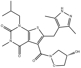 (S)-6-[(3,5-Dimethyl-1H-pyrazol-4-yl)methyl]-5-[(4-hydroxyisoxazolidin-2-yl)carbonyl]-1-isobutyl-3-methylthieno[2,3-d]pyrimidine-2,4(1H,3H)-dione Structure