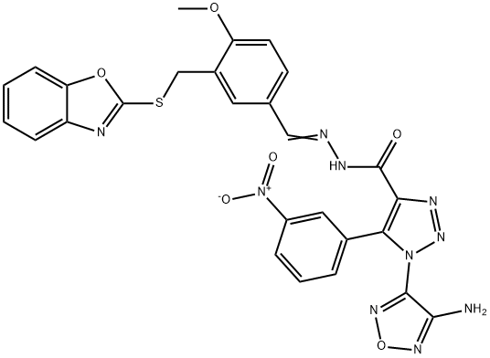 1H-1,2,3-Triazole-4-carboxylicacid,1-(4-amino-1,2,5-oxadiazol-3-yl)-5-(3-nitrophenyl)-,[[3-[(2-benzoxazolylthio)methyl]-4-methoxyphenyl]methylene]hydrazide(9CI) Structure