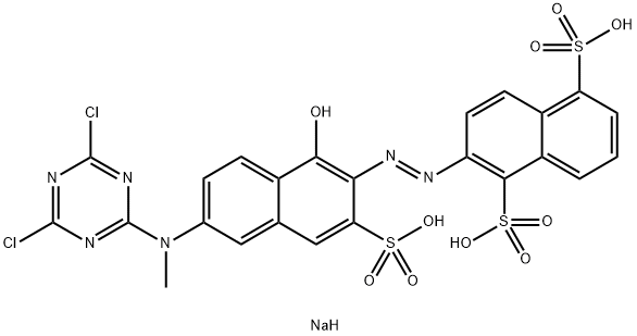 trisodium 2-[[6-[(4,6-dichloro-1,3,5-triazin-2-yl)methylamino]-1-hydroxy-3-sulphonato-2-naphthyl]azo]naphthalene-1,5-disulphonate  Structure