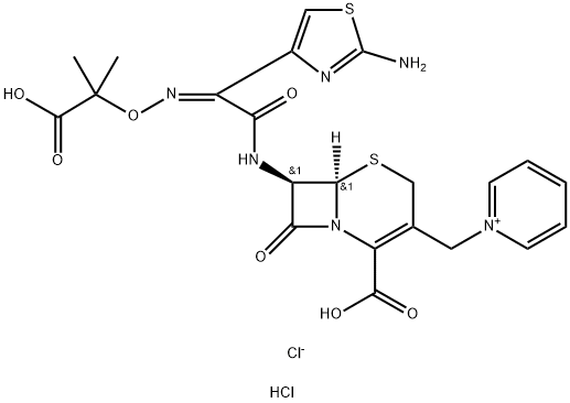 1-[[(6R,7R)-7-[[(2Z)-(2-Amino-4-thiazolyl)[(1-carboxy-1-methylethoxy)imino]acetyl]amino]-2-carboxy-8-oxo-5-thia-1-azabicyclo[4.2.0]oct-2-en-3-yl]methyl]pyridinium chloride monohydrochloride Structure