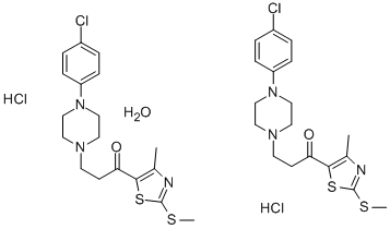 1-Propanone, 3-(4-(4-chlorophenyl)-1-piperazinyl)-1-(4-methyl-2-(methy lthio)-5-thiazolyl)-, hydrochloride, hydrate (2:2:1) Structure
