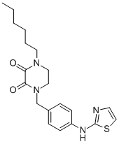 1-Hexyl-4-((4-(2-thiazolylamino)phenyl)methyl)-2,3-piperazinedione Structure