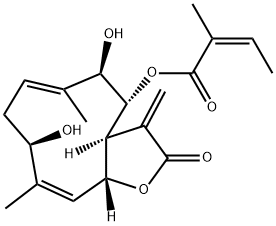 2-Butenoic acid, 2-methyl-, 2,3,3a,4,5,8,9,11a-octahydro-5,9-dihydroxy -6,10-dimethyl-3-methylene-2-oxocyclodeca(b)furan-4-yl ester, (3aS-(3a R*,4S*(Z),5S*,6E,9S*,10Z,11aS*))- Structure