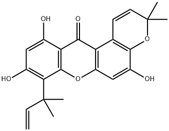 8-(1,1-Dimethyl-2-propenyl)-5,9,11-trihydroxy-3,3-dimethylpyrano[3,2-a]xanthen-12(3H)-one Structure