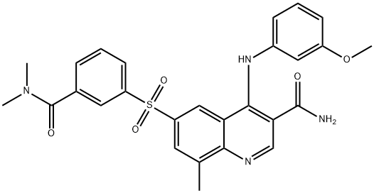 6-[[3-[(Dimethylamino)carbonyl]phenyl]sulfonyl]-4-[(3-methoxyphenyl)amino]-8-methyl-3-quinolinecarboxamide Structure