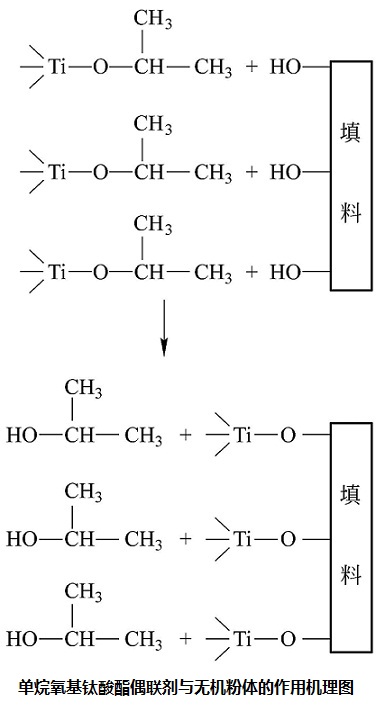 单烷氧基钛酸酯偶联剂与无机粉体的作用机理