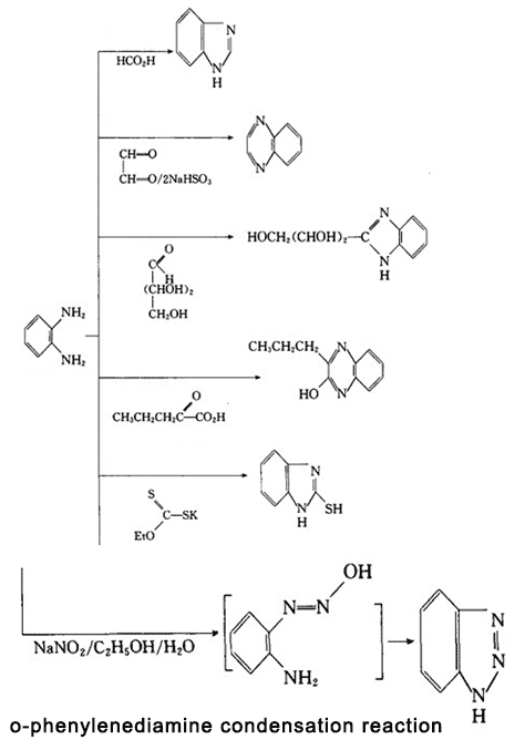 o-phenylenediamine condensation reaction.