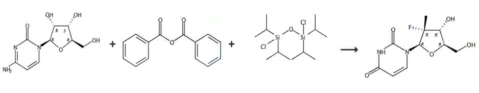 图1 (2'R)-2'-脱氧-2'-氟-2'-甲基脲苷的合成路线[2]。
