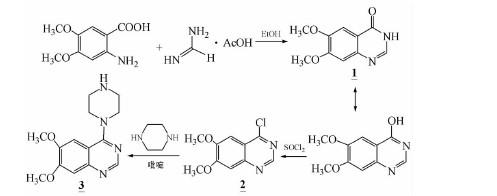 4-哌嗪基-6, 7-二甲氧基喹唑啉的合成.jpg