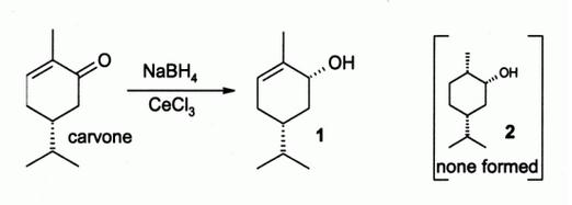 香芹酮在三氯化铈和硼氢化钠作用下，控制只有羰基双键被还原