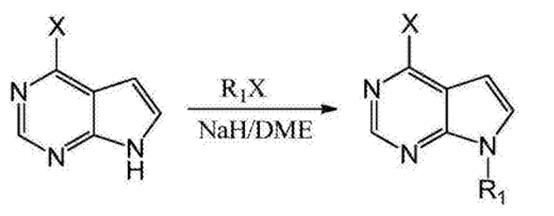 图1 （4-氯-7H-吡咯并[2，3-D]嘧啶-7-基）甲基特戊酸酯的合成反应式.png