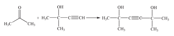 Manufacture of dimethylhexynediol by condensation of methylbutynol and acetone